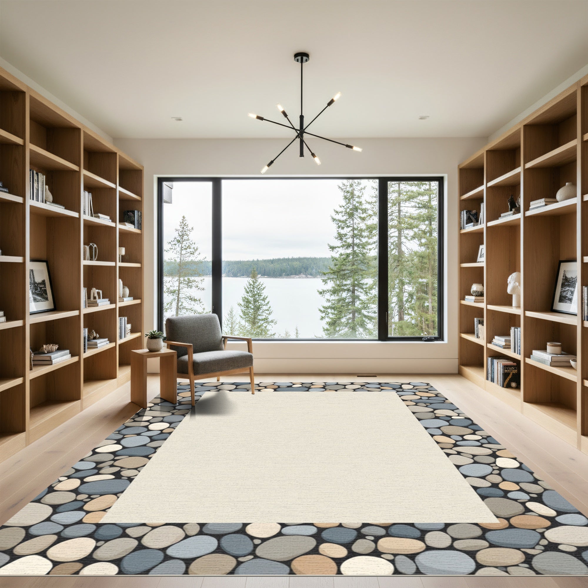 Coastal Pebble Border Natural Tone Rug