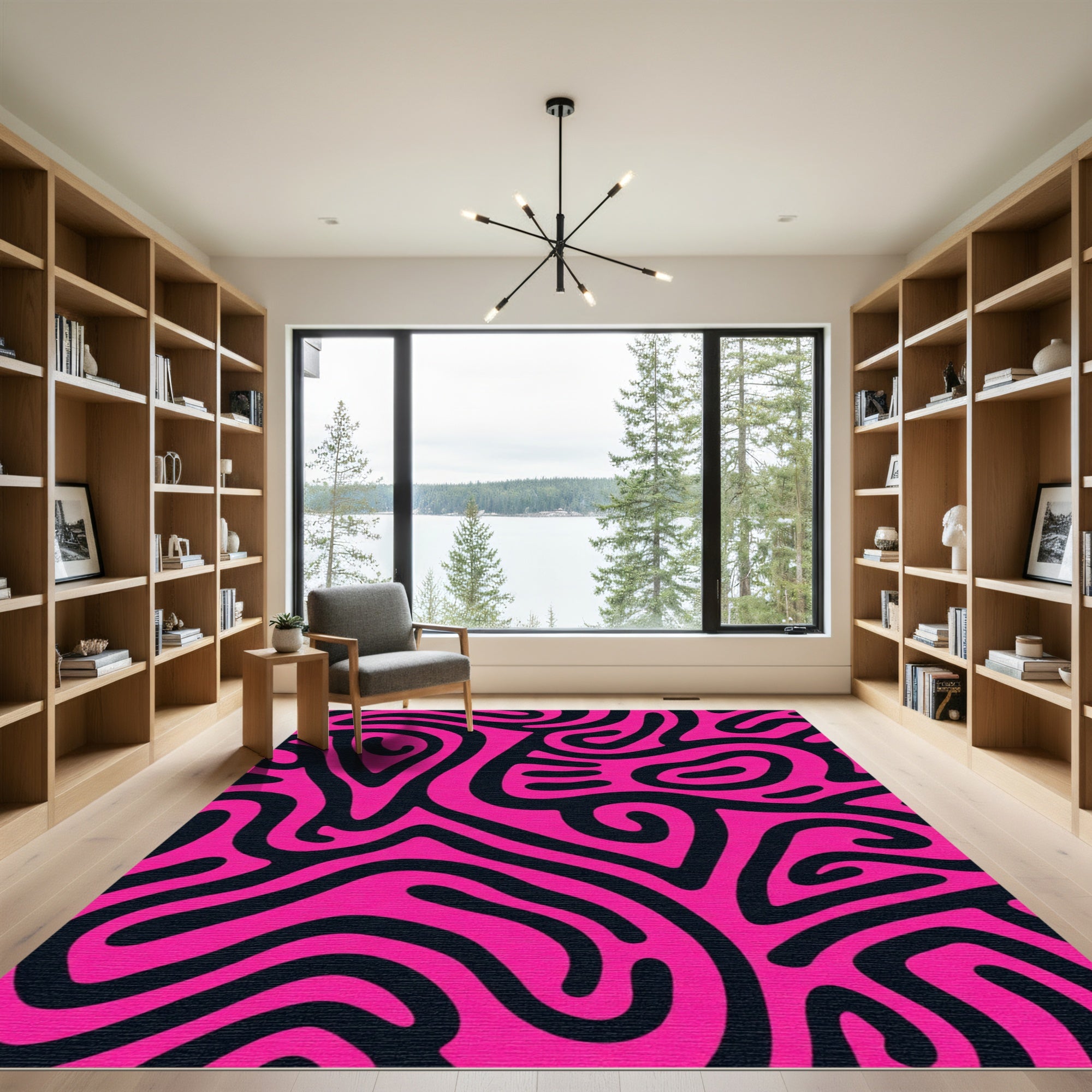 Hot Pink Abstract Maze Lines Rug