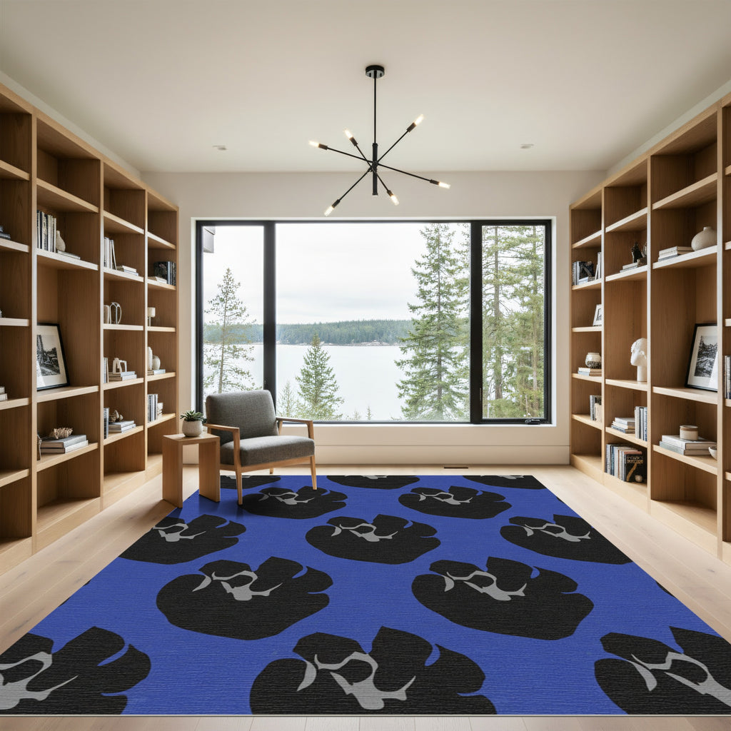 Bold Blue Abstract Floral Arrangement Rug