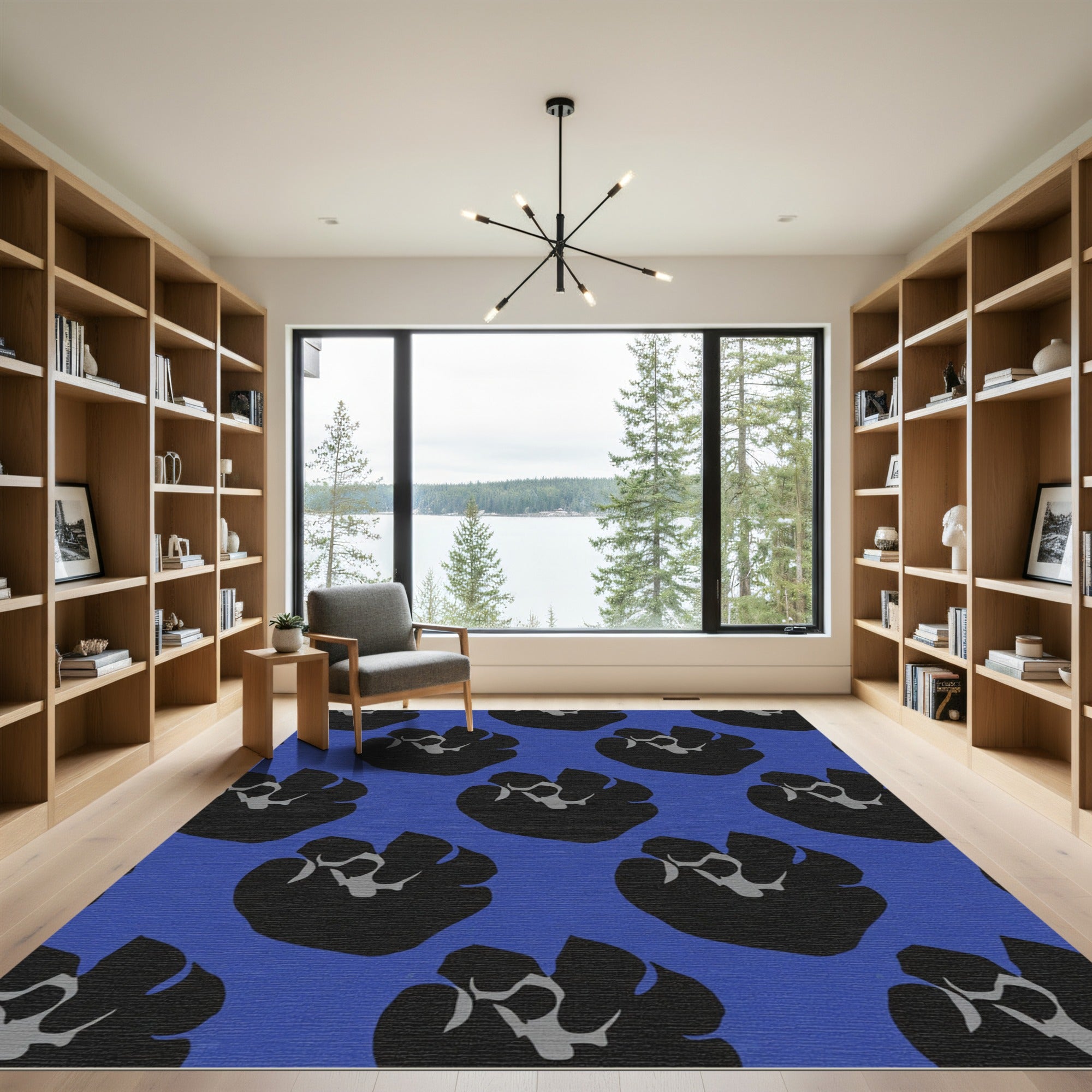Bold Blue Abstract Floral Arrangement Rug
