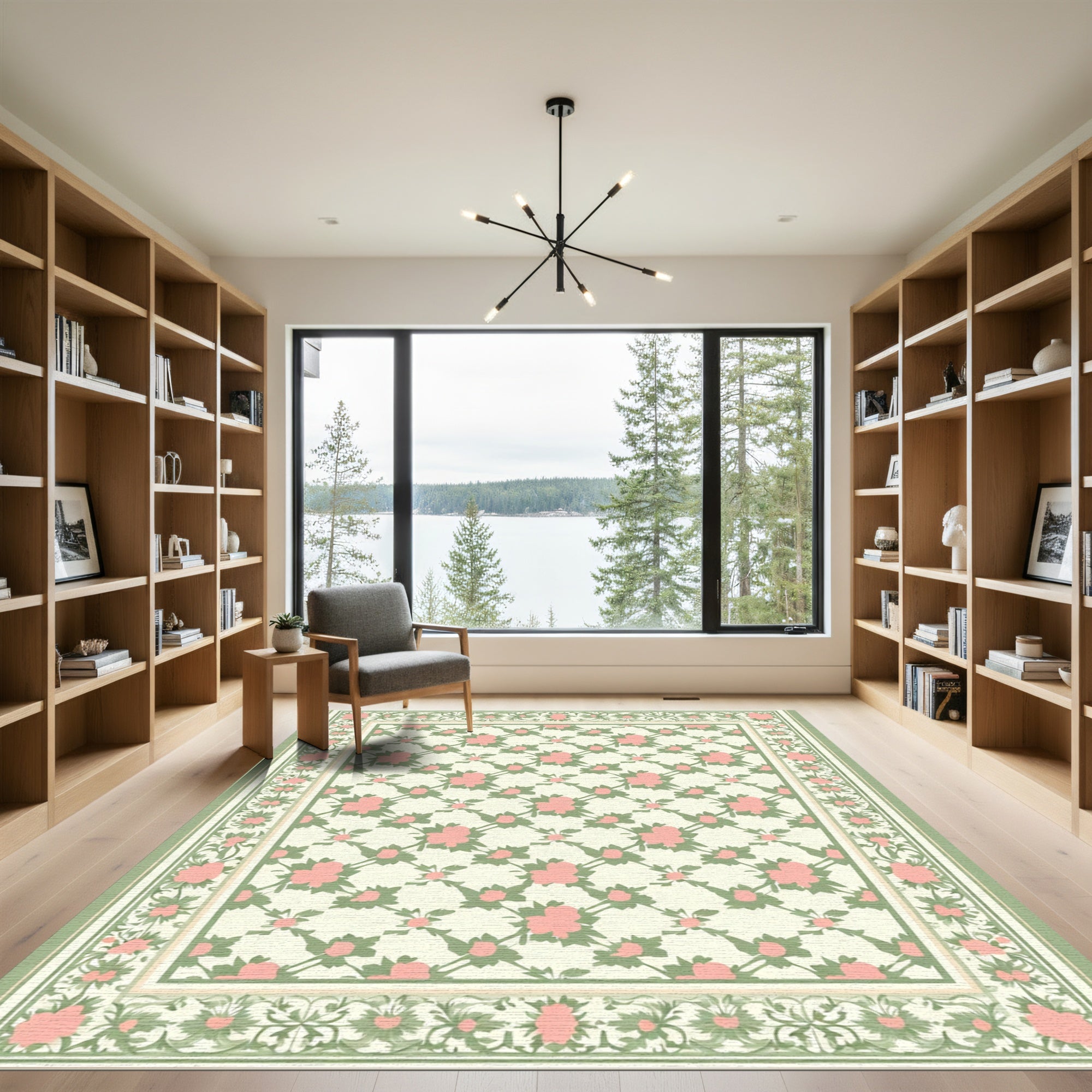 Pink Rose Lattice Garden Border Rug