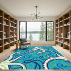 Whimsical Octopus Blue GreenSwirls Rug