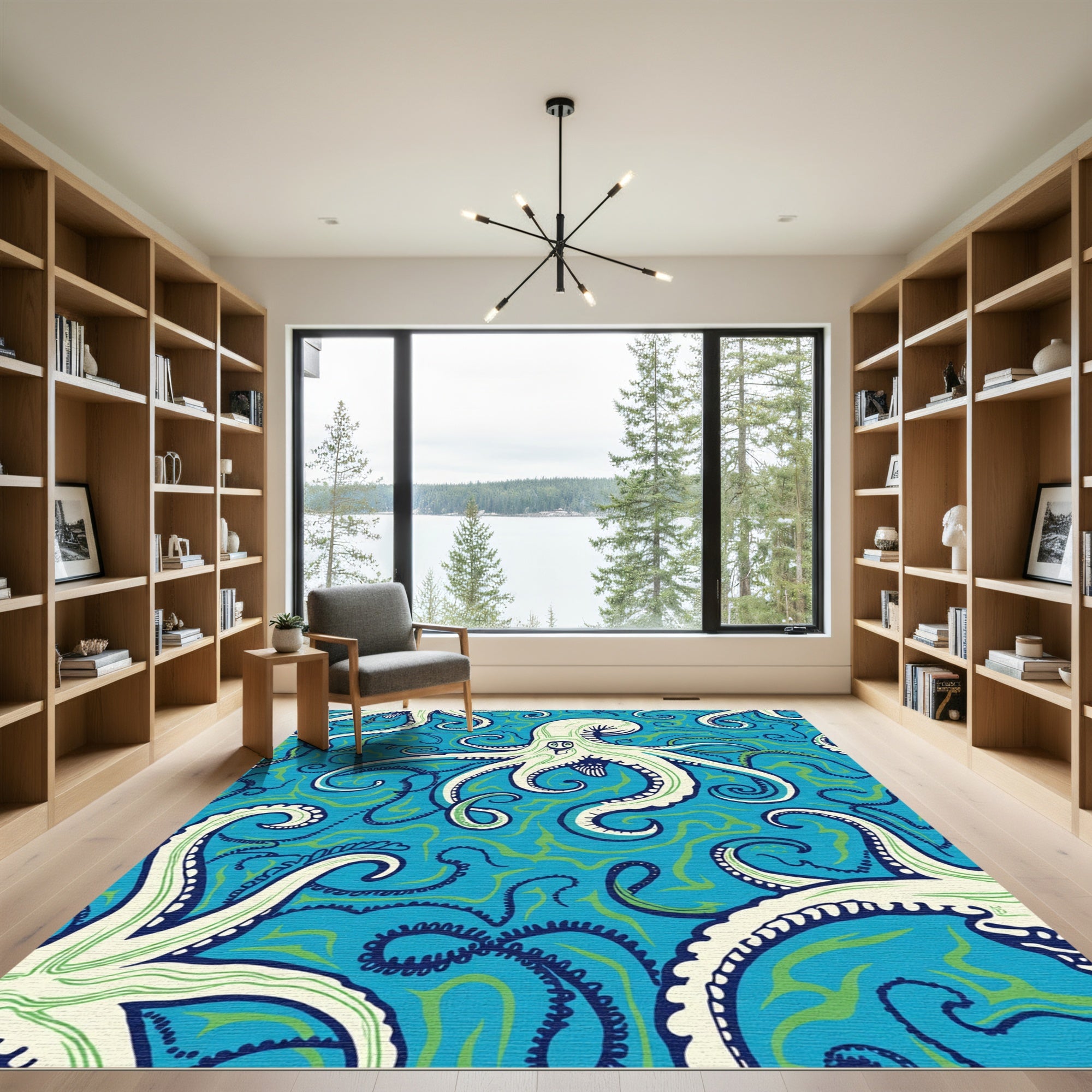 Whimsical Octopus Blue GreenSwirls Rug