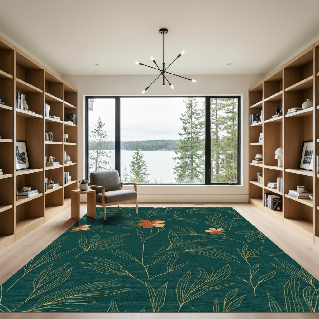 Emerald Green Floral Vine Artwork Rug
