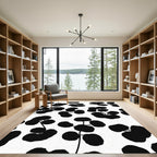Black Bold Leafy Branch Arrangement Rug