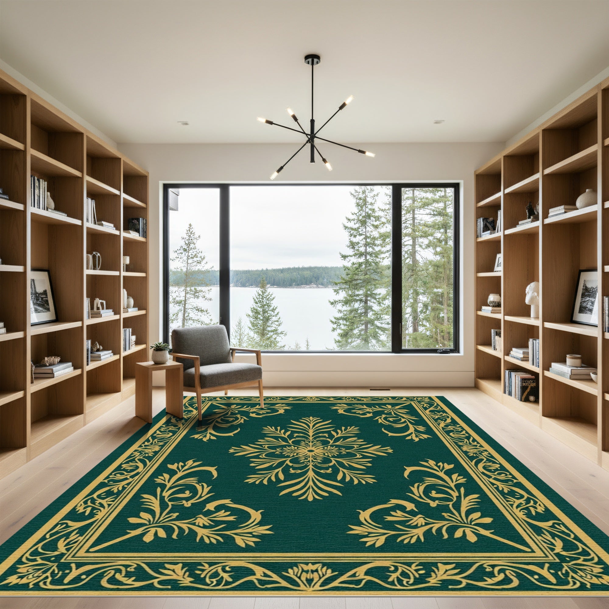 Deep Teal Golden Flourish Medallion Rug