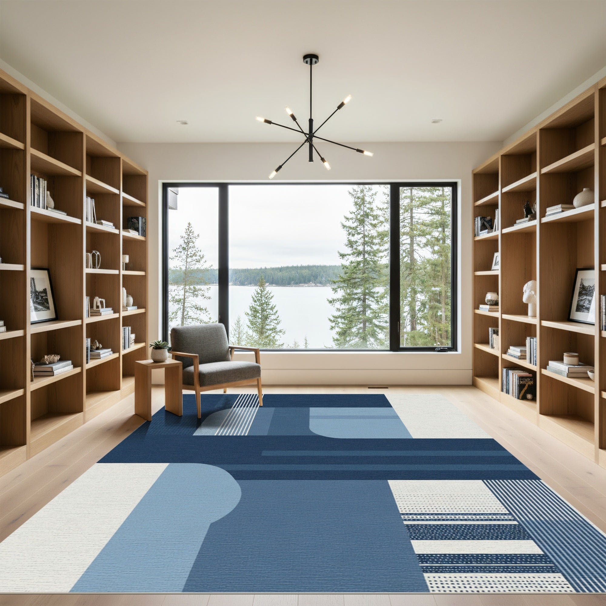 Deep Blue Abstract Geometric Blocks Rug