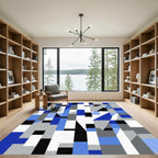 Abstract Blue Gray Geometric Blocks Rug