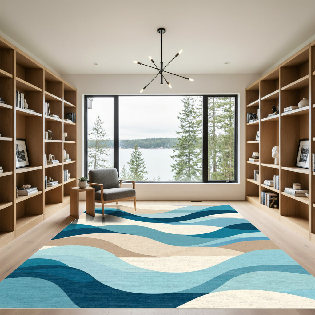 Oceanic Blue Tan Wave Layers Rug