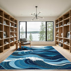 Oceanic Blue Wavy Mountains with Gold Rug