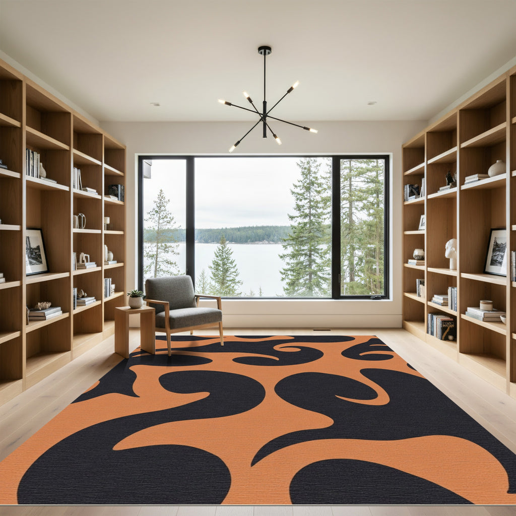 Retro Orange Black Swirl Rug