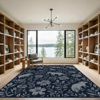 Gray Woodland Creatures Floral Folk Rug
