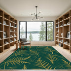 Deep Green Fern Branch Outline Rug