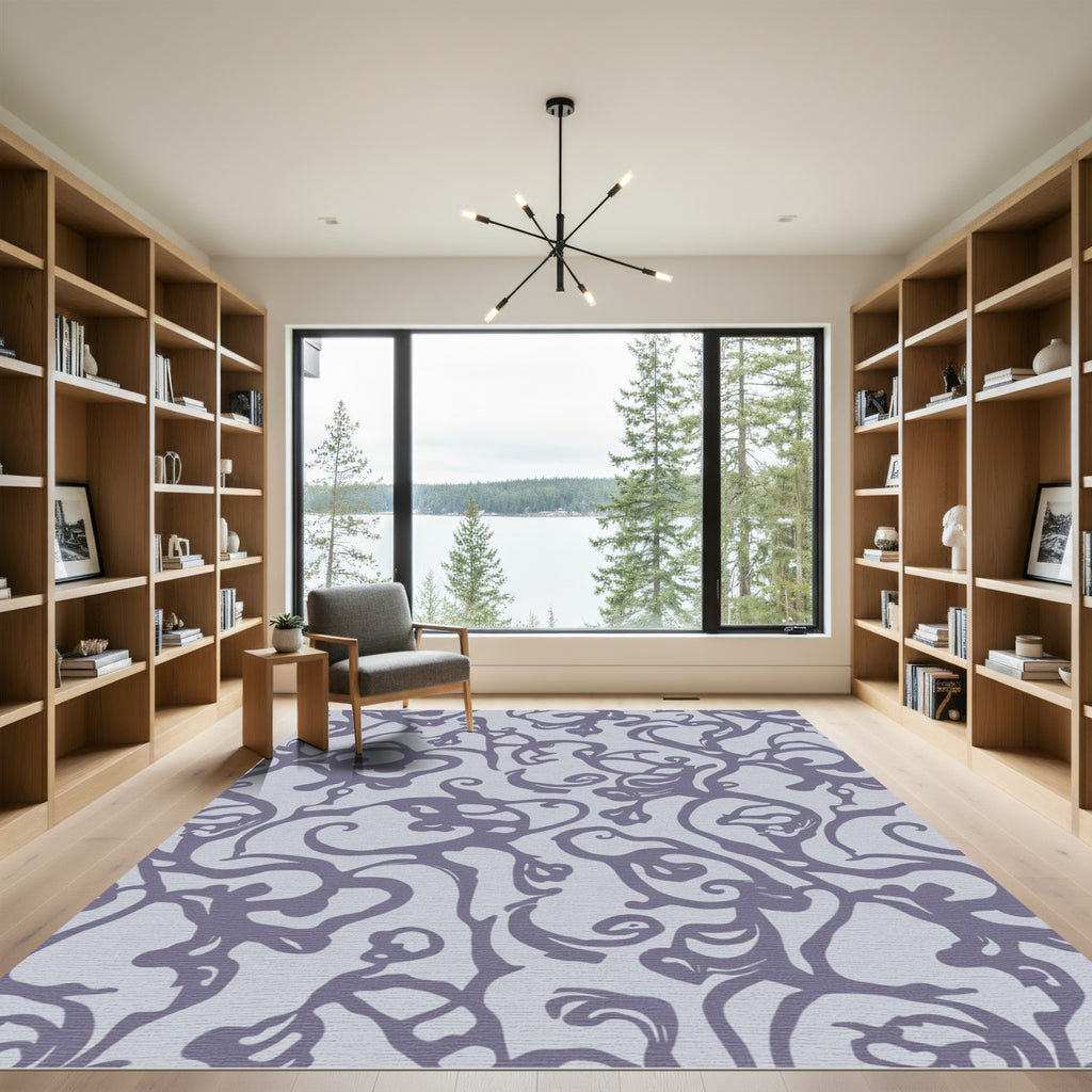 Muted Lilac Abstract Organic Scroll Rug