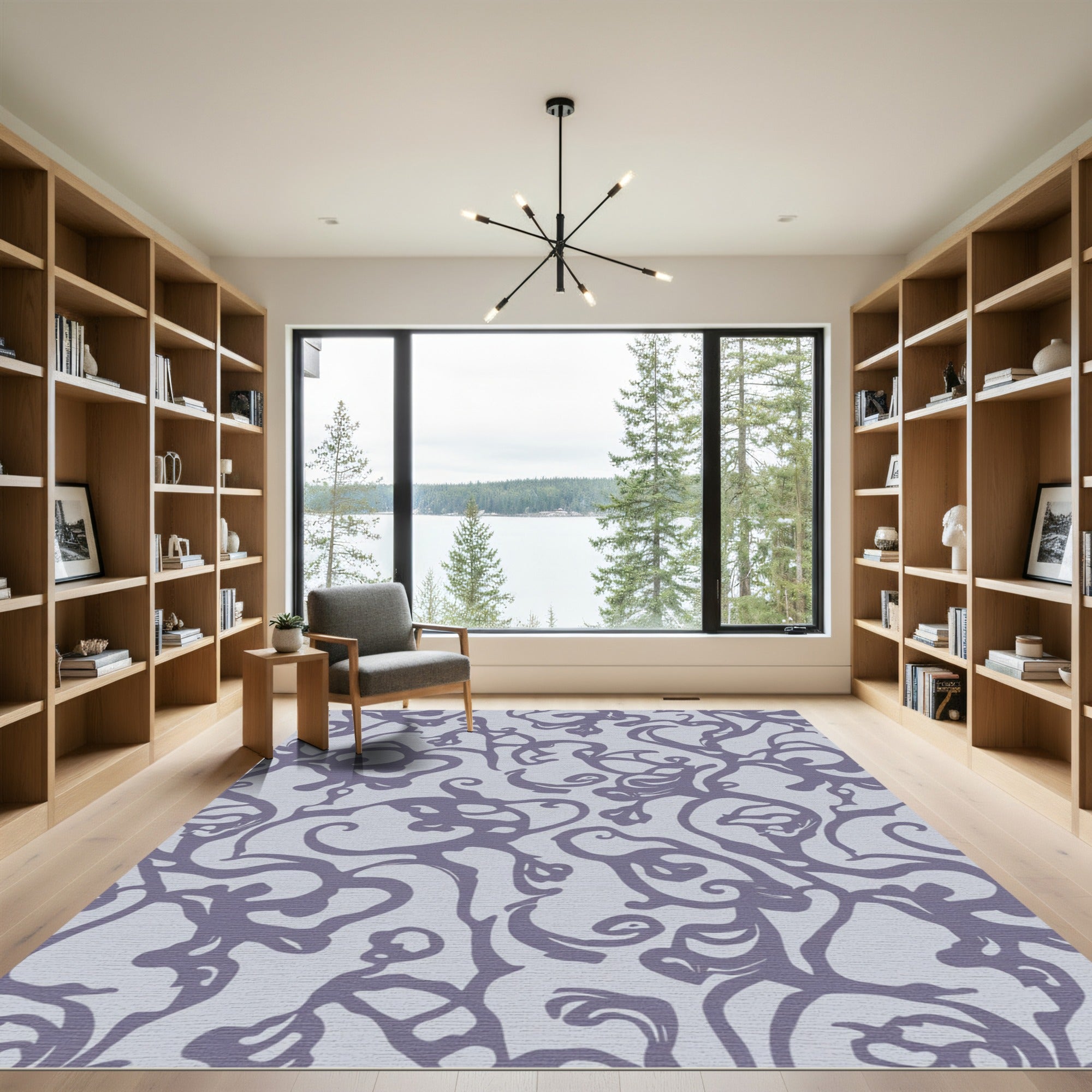 Muted Lilac Abstract Organic Scroll Rug