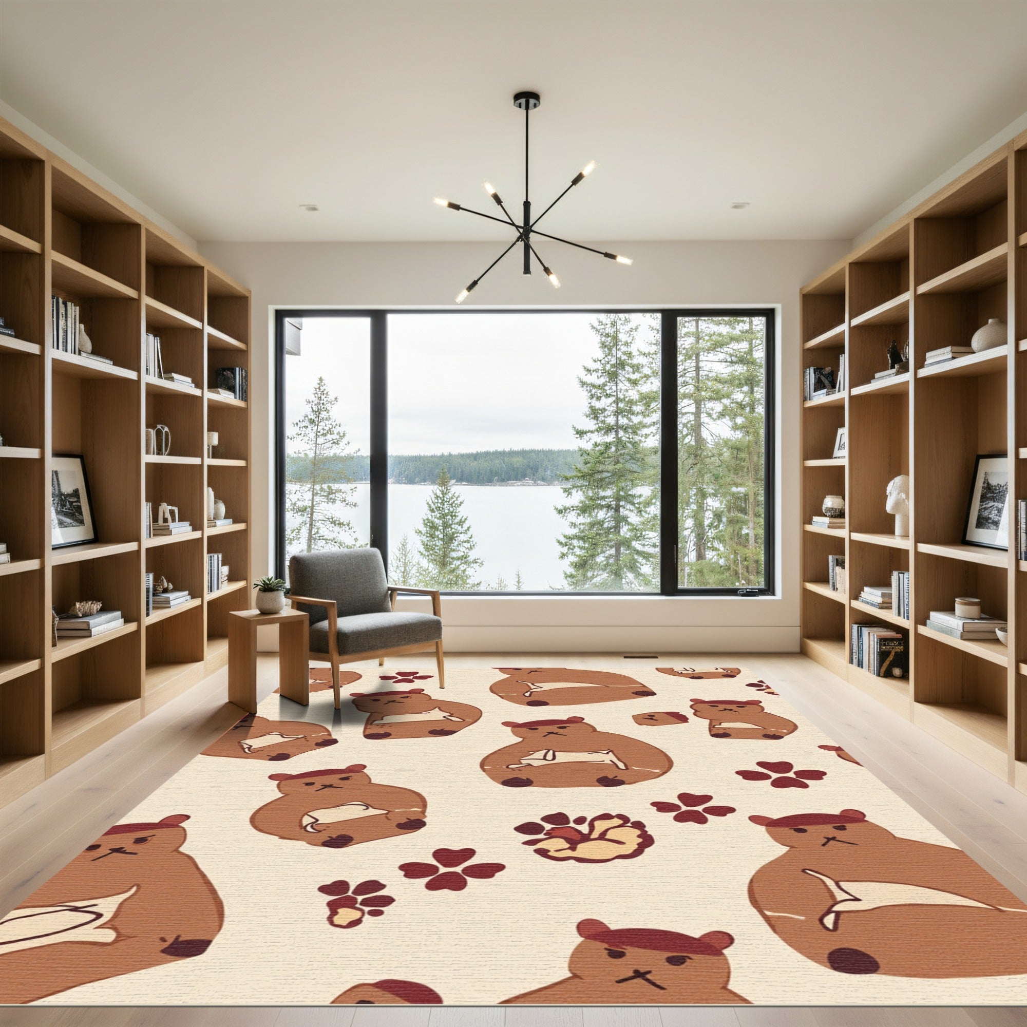 Brown Bear Floral Pattern In Cream Rug