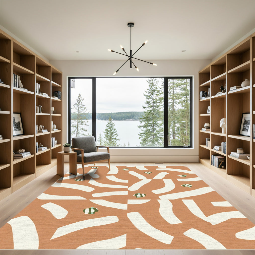 Terracotta White Abstract Stripe Pebble Rug