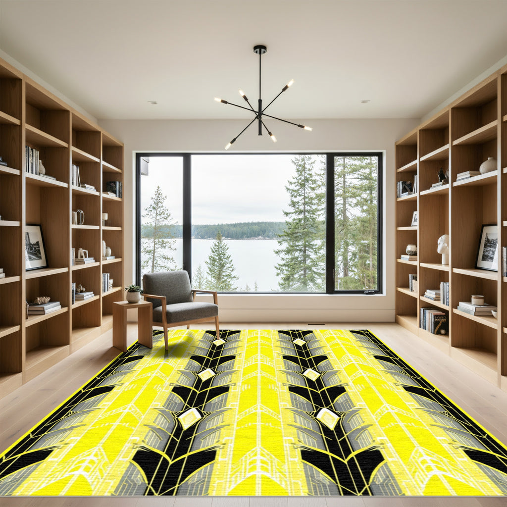Art Deco Yellow Black Diamond Forms Rug