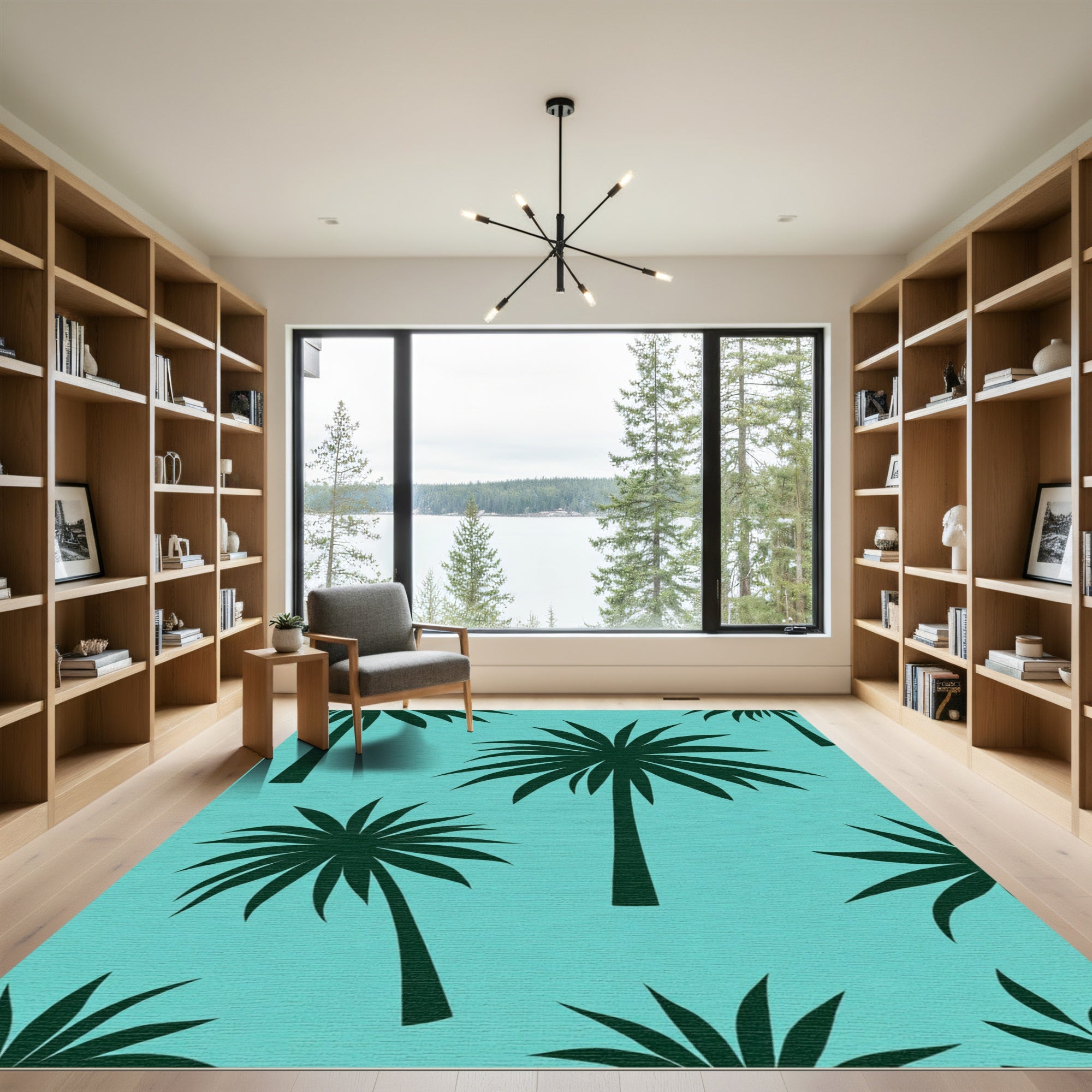 Teal Dark Green Palm Silhouette Rug