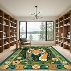 Vibrant Tiger In Lush Floral Garden Rug