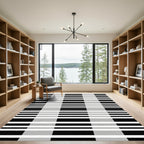 Classic Black Gray Plaid Strips Rug