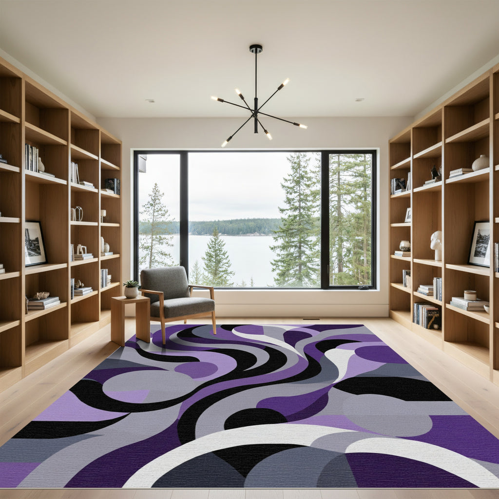 Purple Gray Abstract Swirl Composition Rug