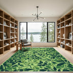 Vibrant Leafy Green Branch Cluster Rug