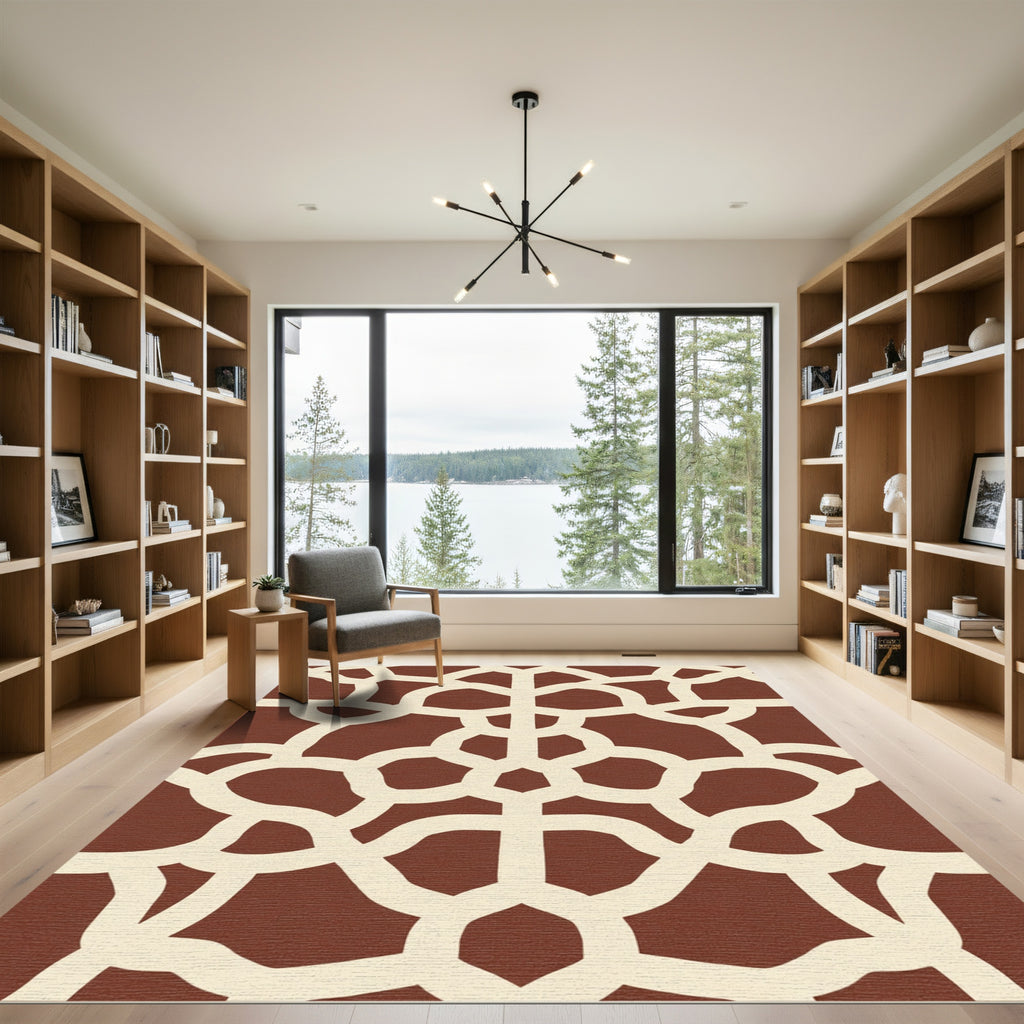 Rich Brown Interlocking Lattice Rug