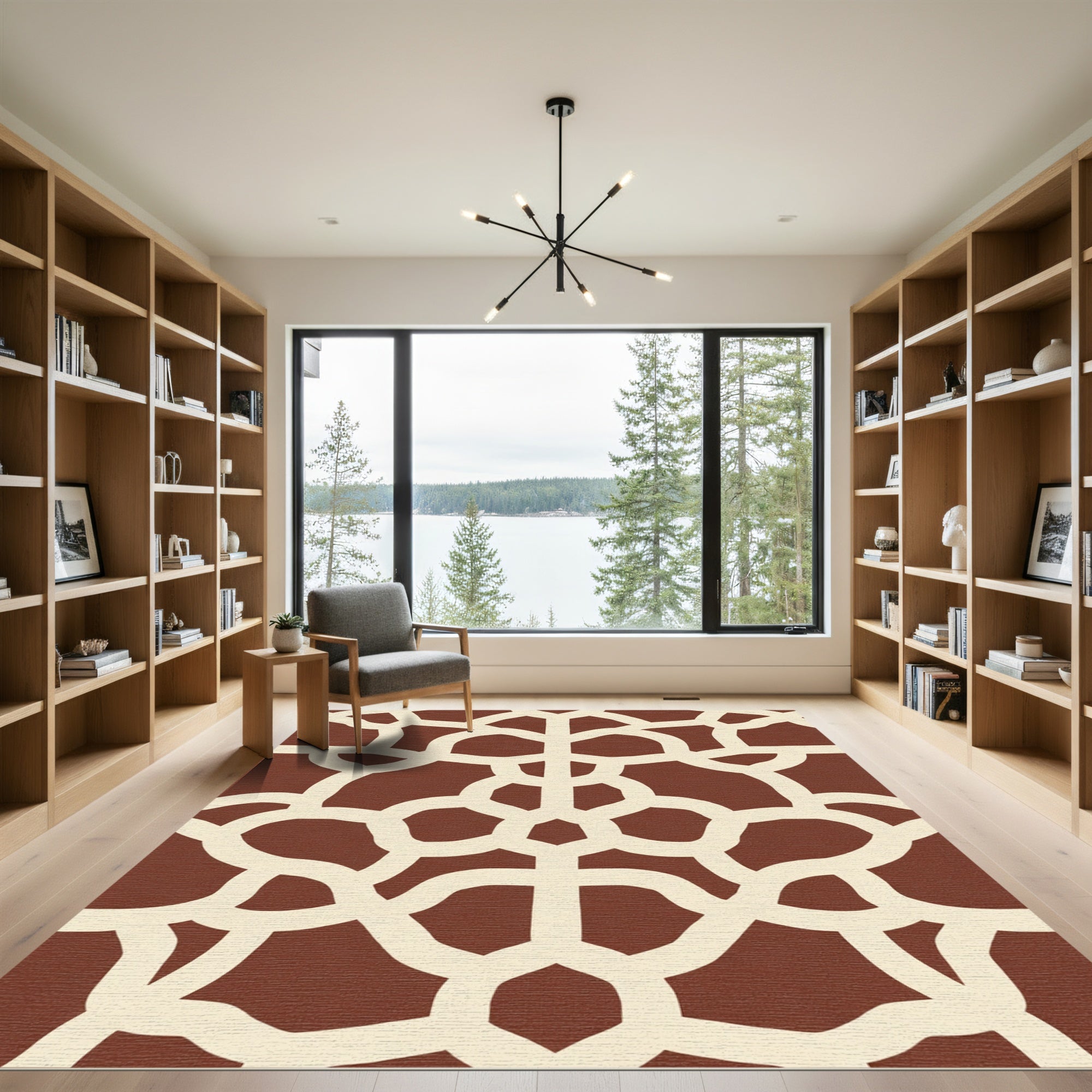 Rich Brown Interlocking Lattice Rug