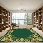 Green Gold Ornate Floral Border Rug