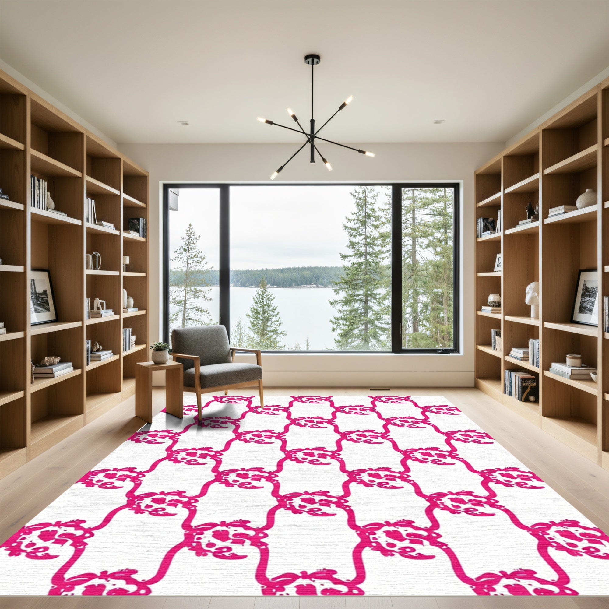 Hot Pink Vine Scroll Swirl Rug