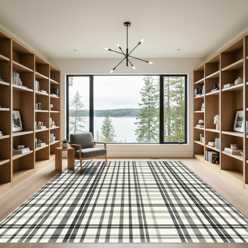 Classic Monochrome Plaid Lines Rug