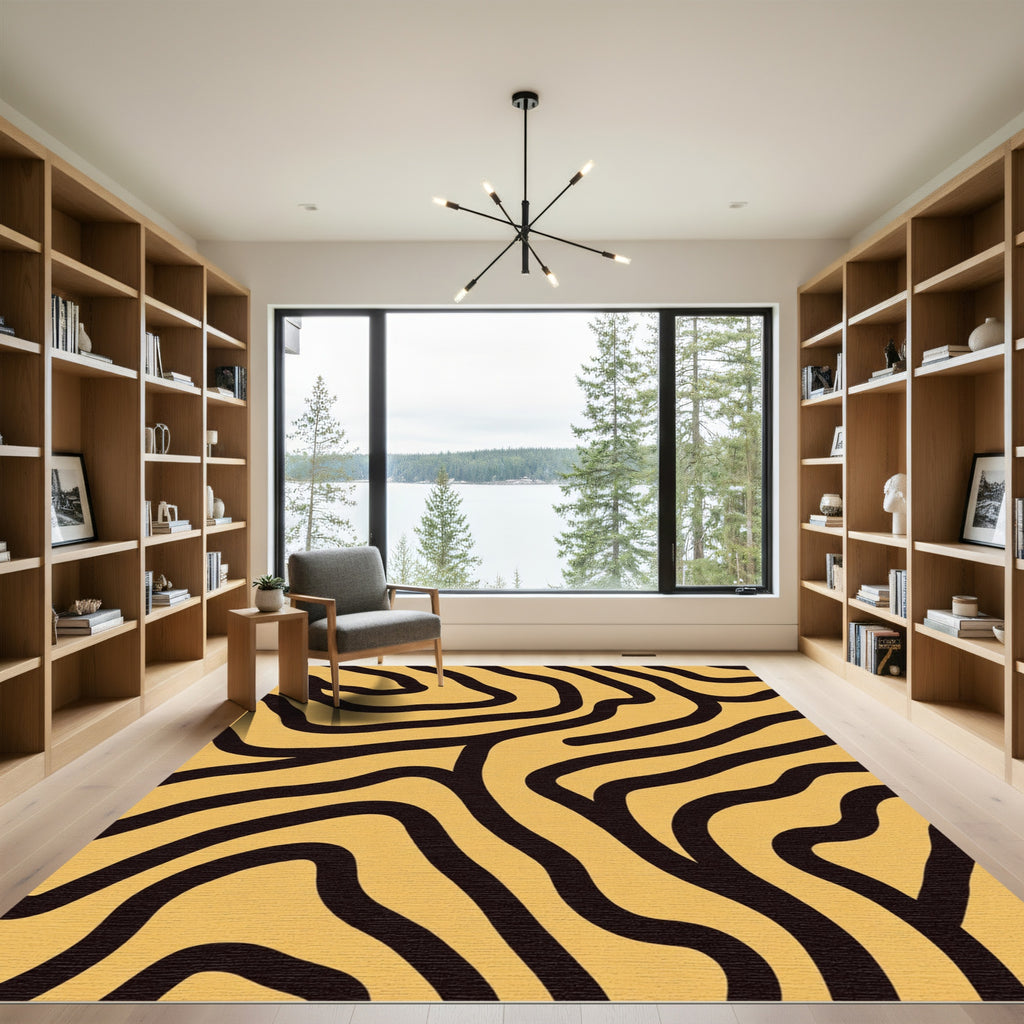 Bold Mustard Abstract Swirl Rug