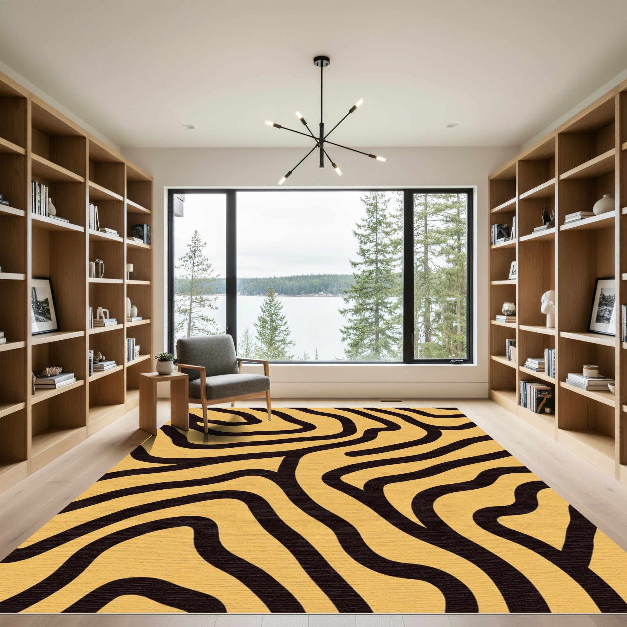 Bold Mustard Abstract Swirl Rug