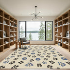 Cream Blue Black Floral Scatter Rug