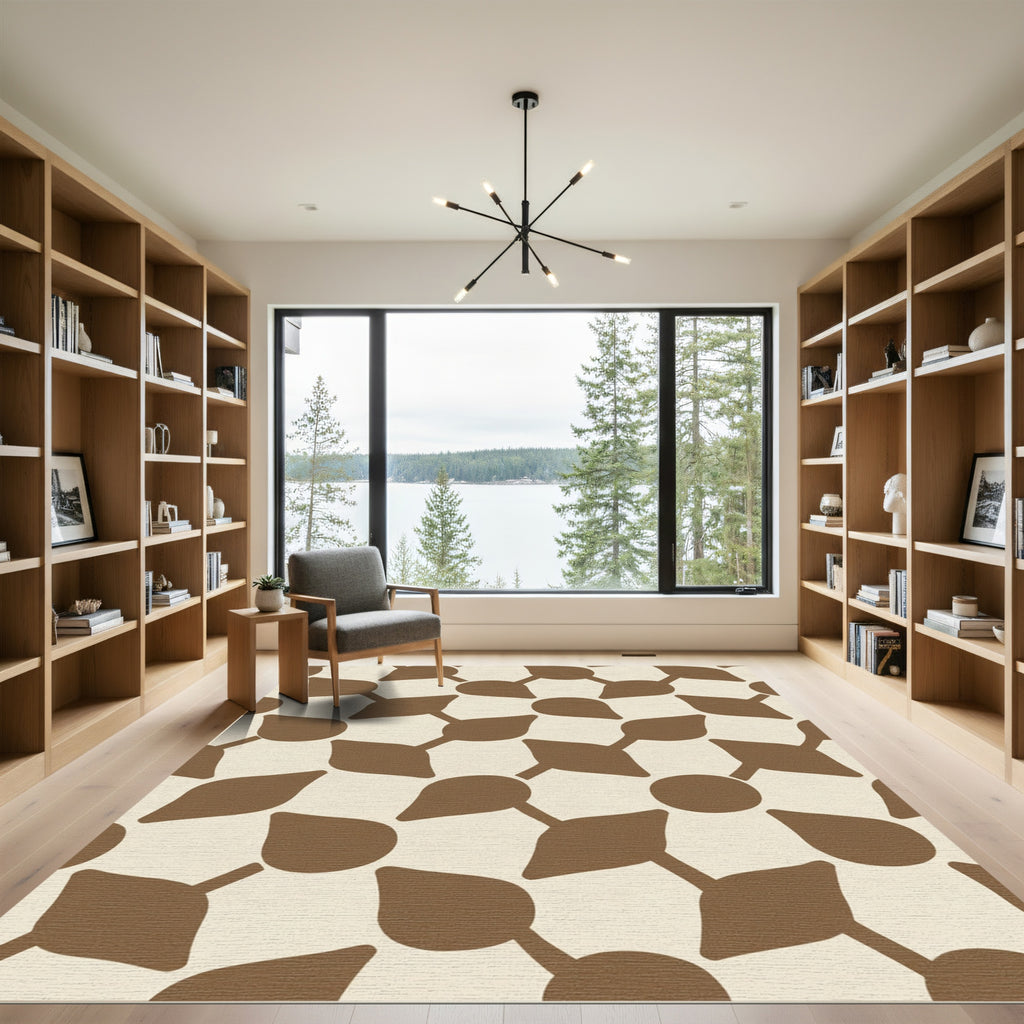 Brown Geometric Link Cream Rug
