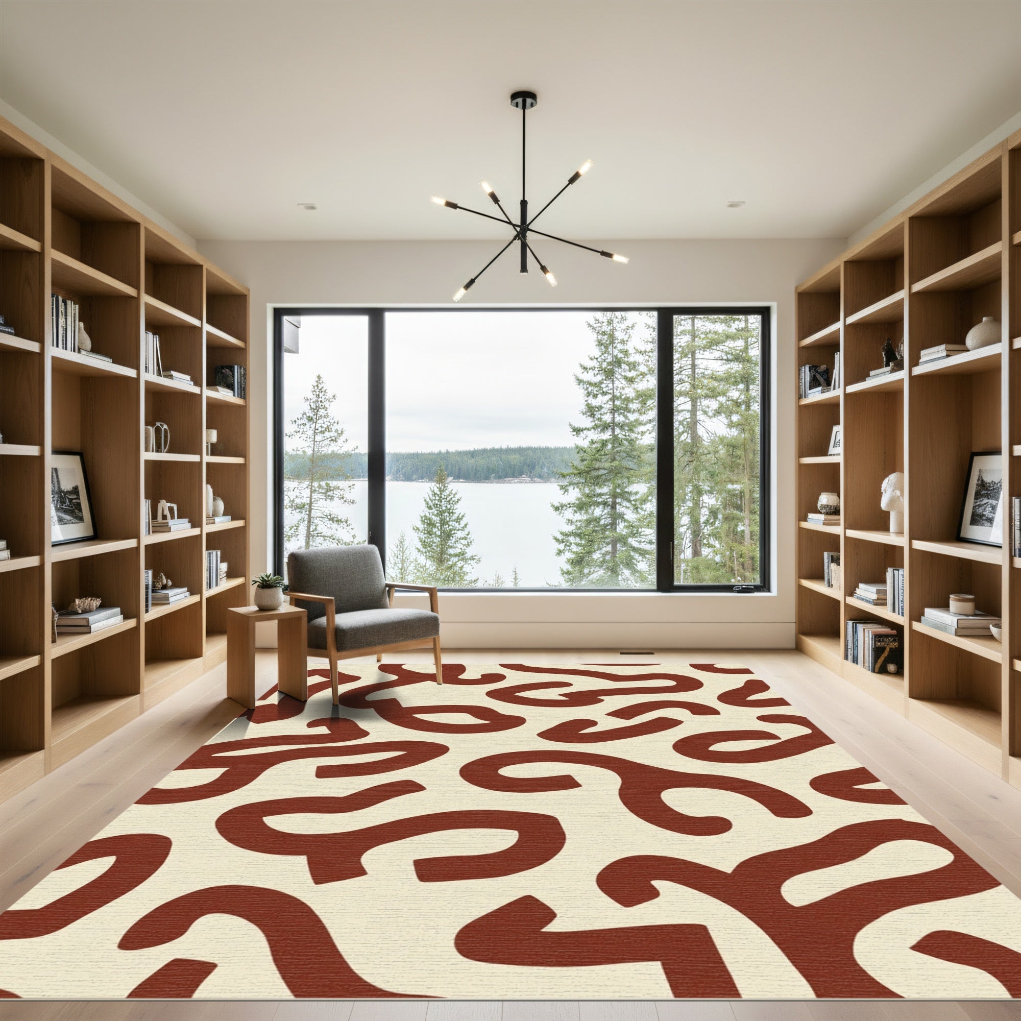 Terracotta Cream Abstract Swirl Rug