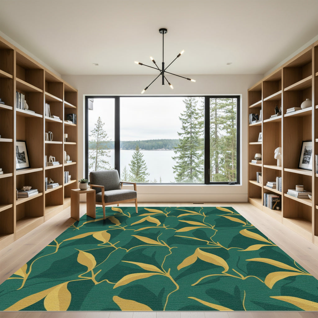 Gold Leaf Botanical Print Rug