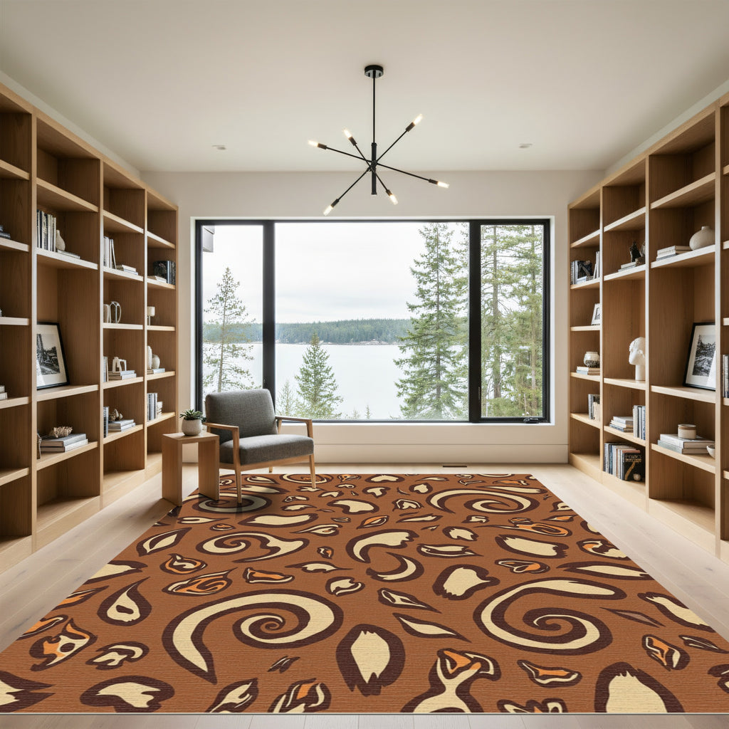 Brown Cream Animal Spots Swirls Rug