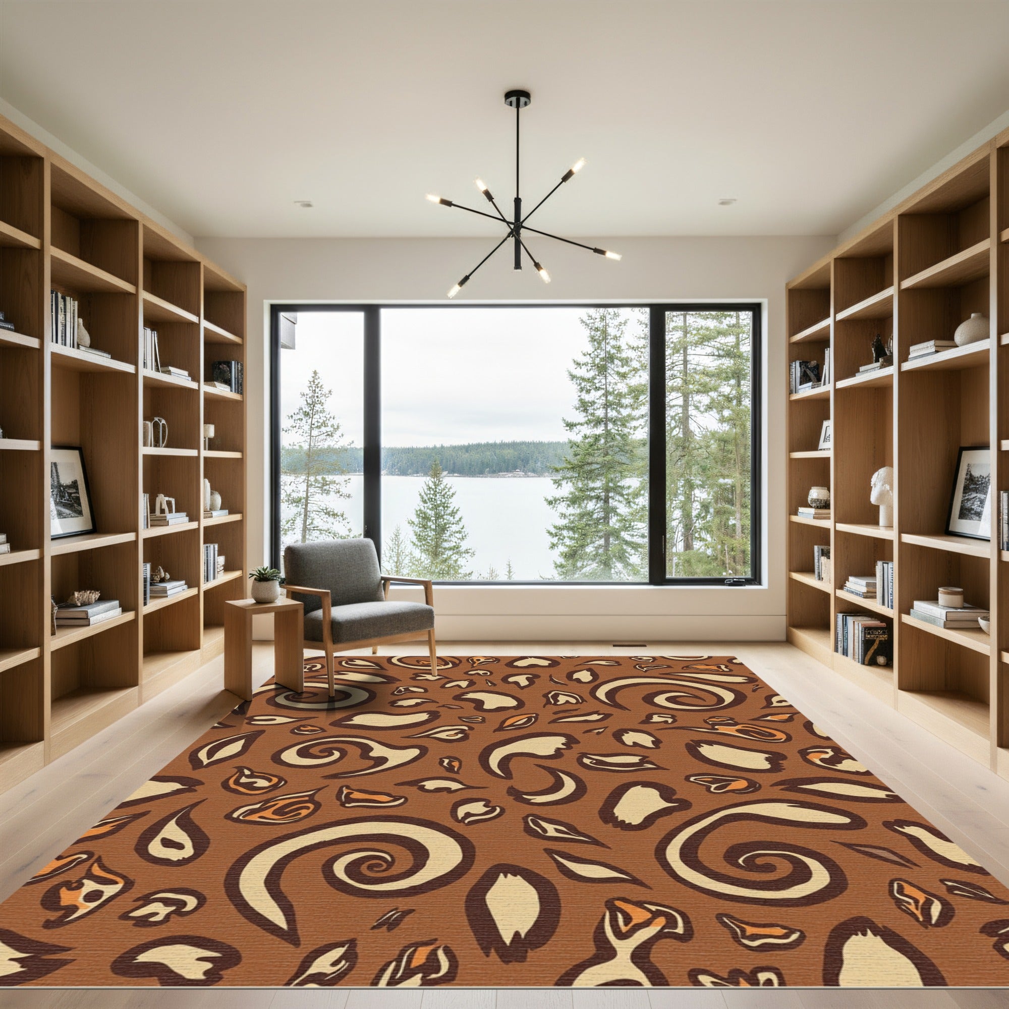 Brown Cream Animal Spots Swirls Rug