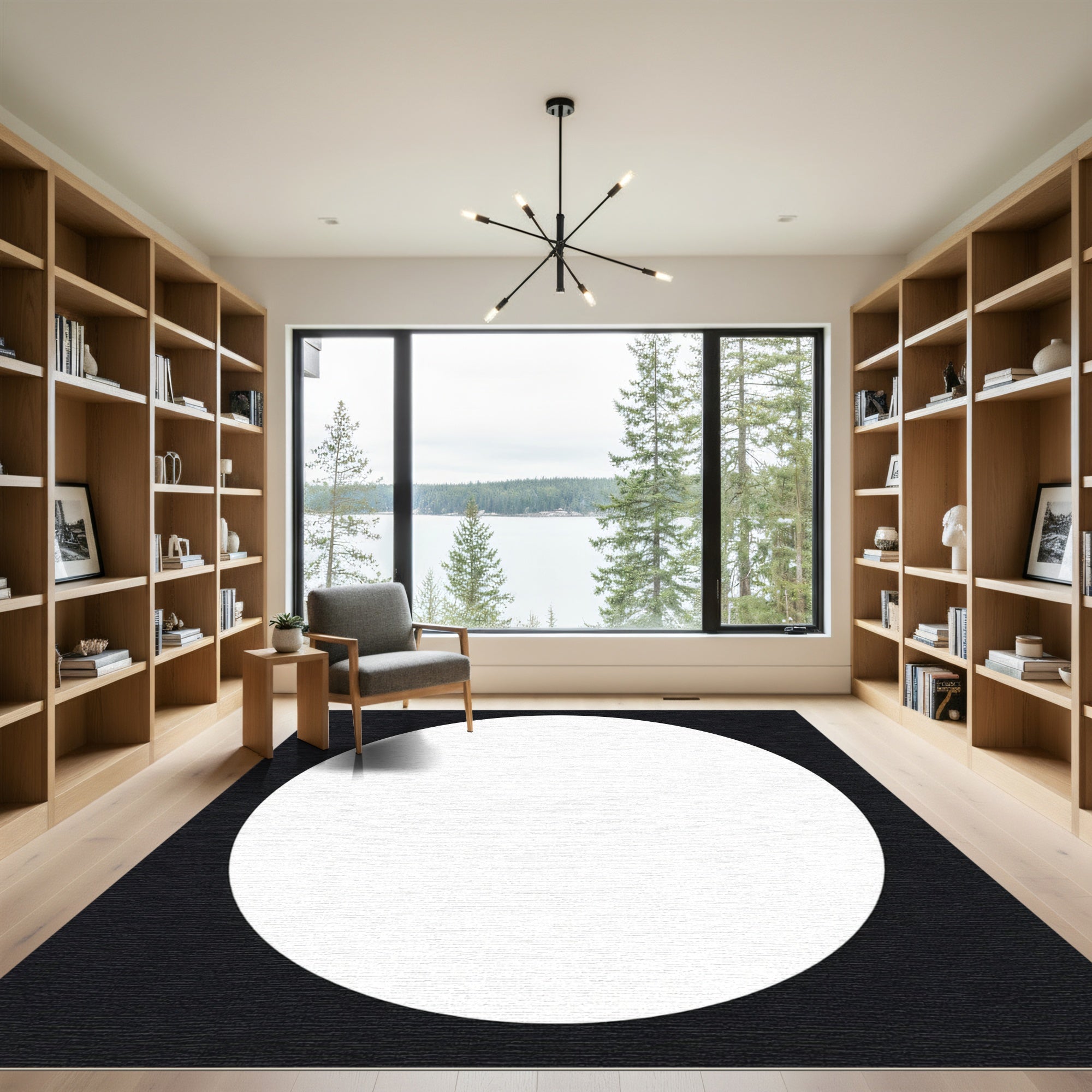 Monochromatic White Circle Abstract Rug