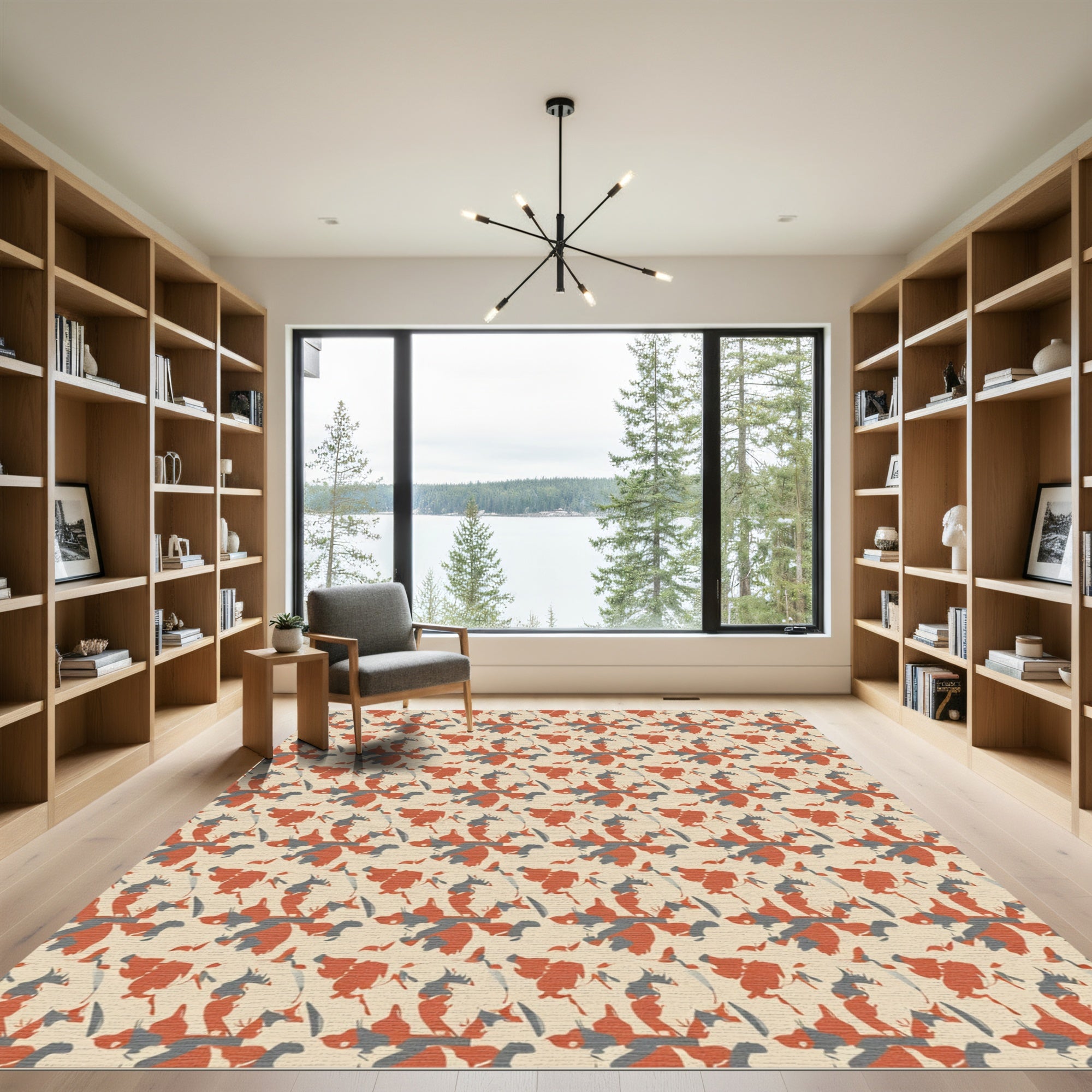 Terracotta Gray Abstract Brushstroke Rug