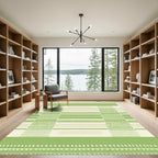 Green and Ivory Geometric Stripe Rug