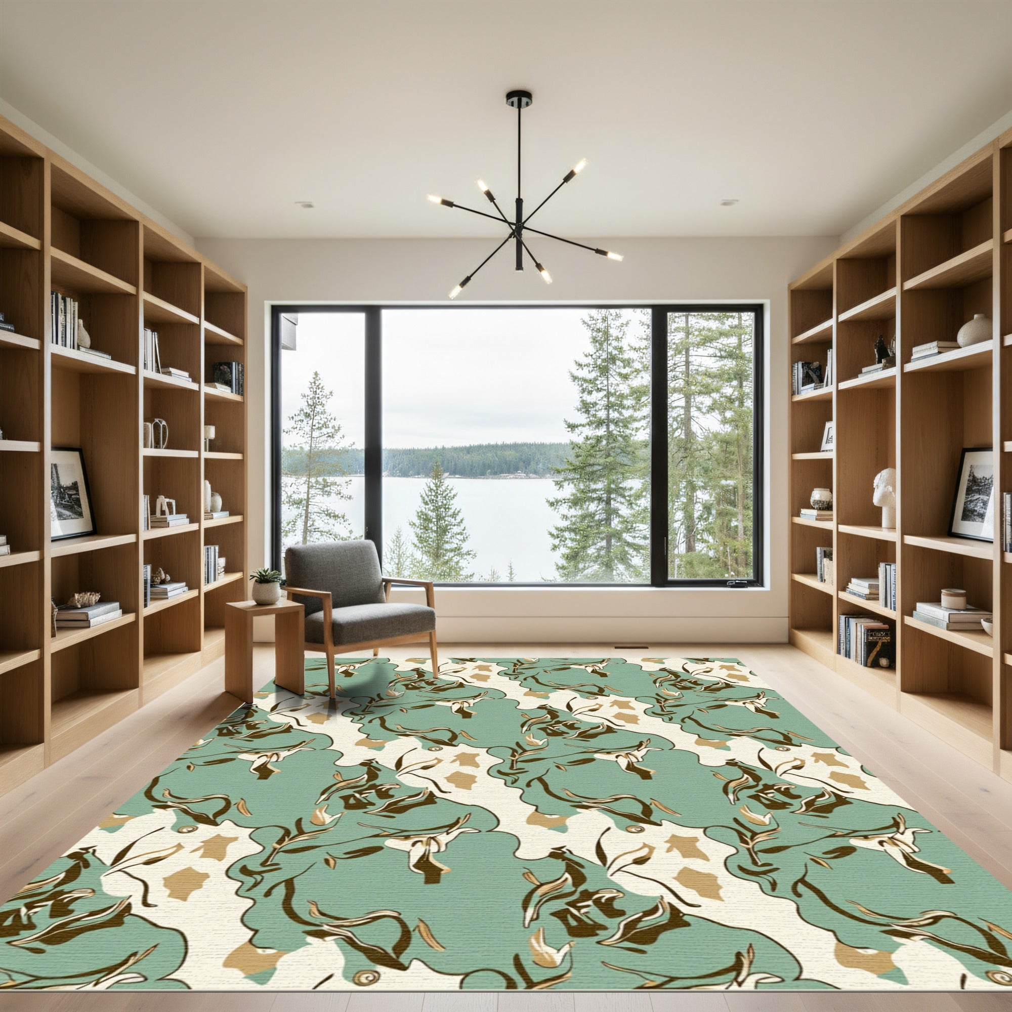 Green Cream Abstract Organic Floral Rug