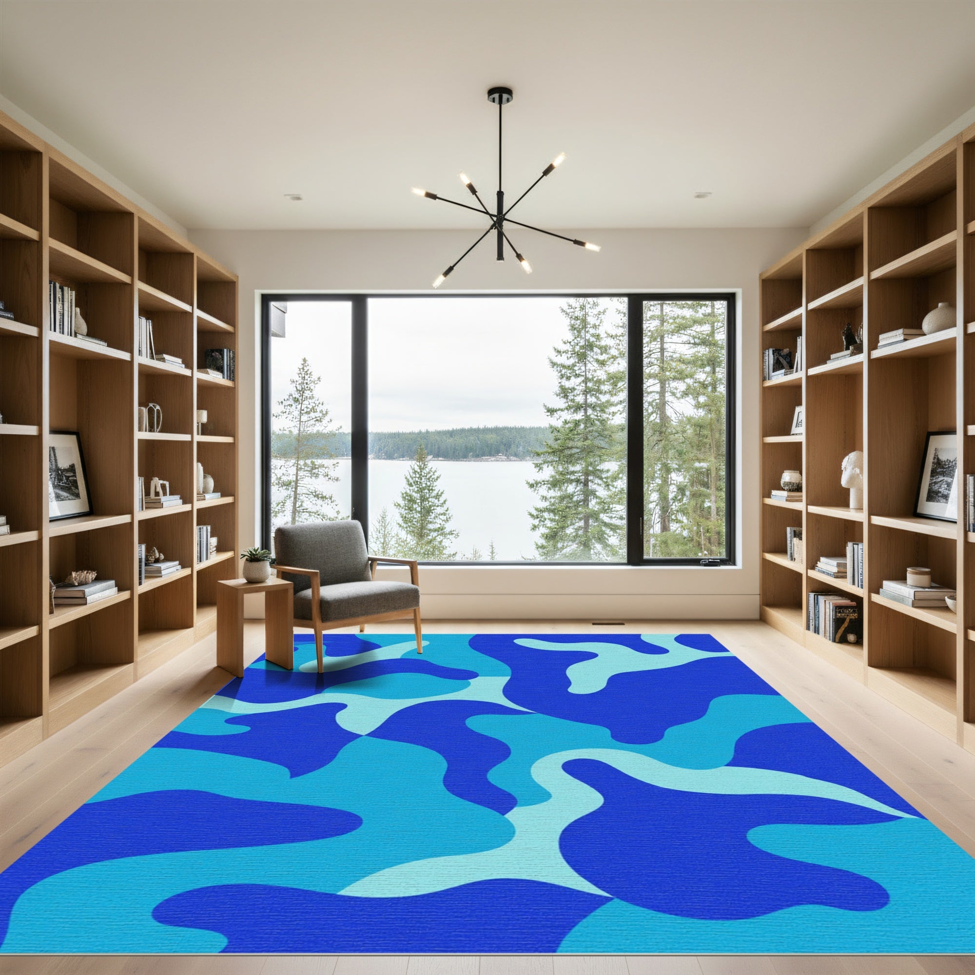 Oceanic Blue Abstract Camouflage Rug