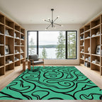 Teal Black Organic Swirl Flow Rug