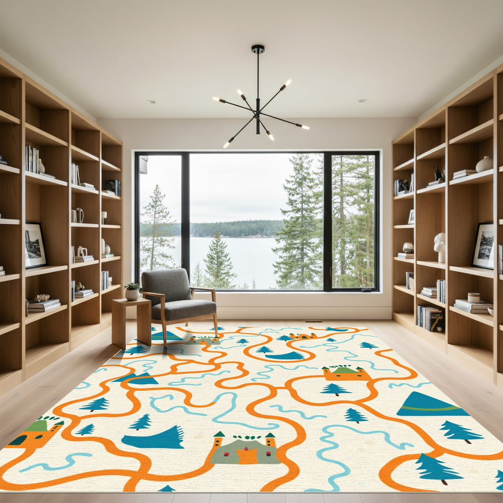 Whimsical Orange Trail Castle Forest Rug