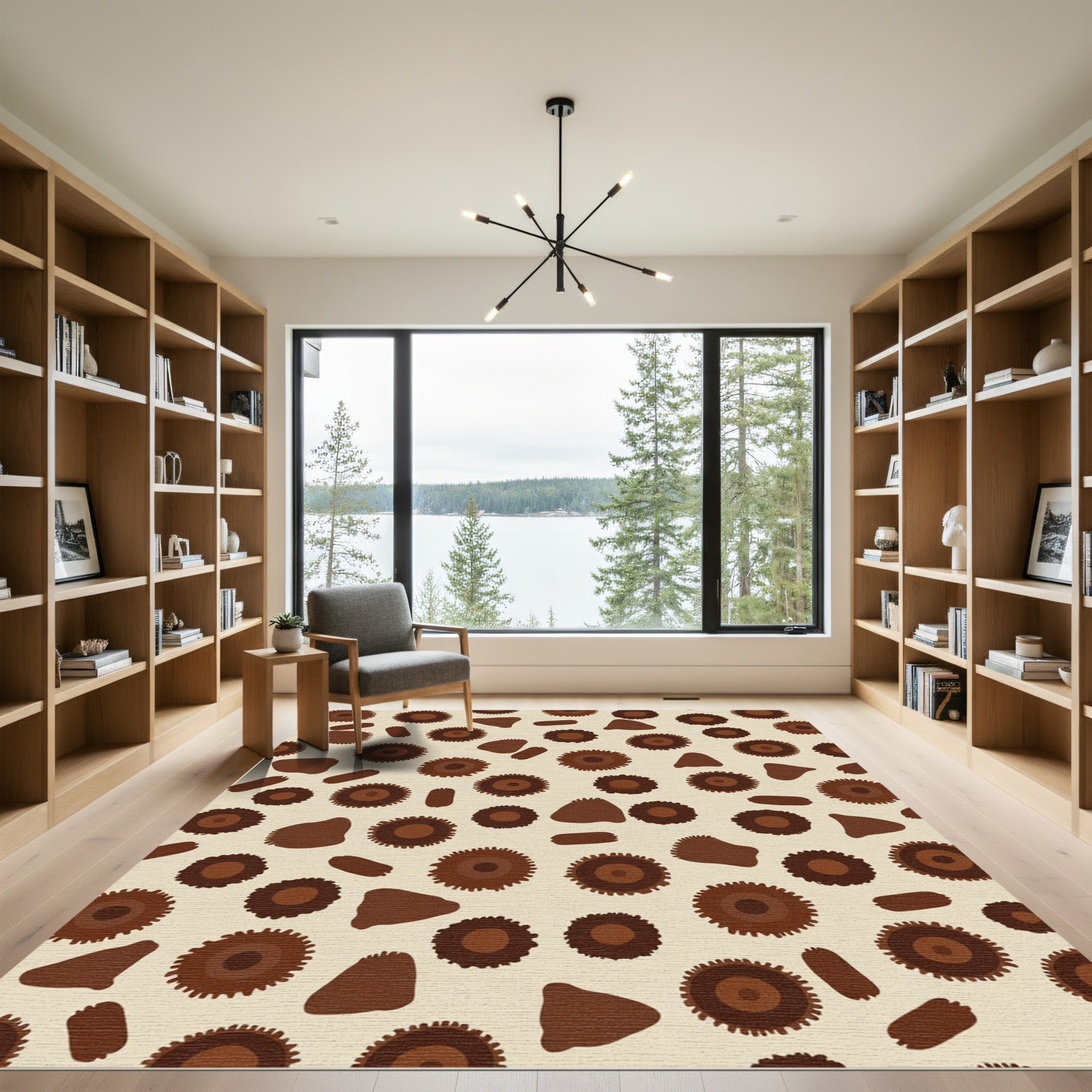 Earth Tone Abstract Sunburst Shapes Rug