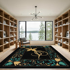 Golden Bird Teal Floral Border Rug