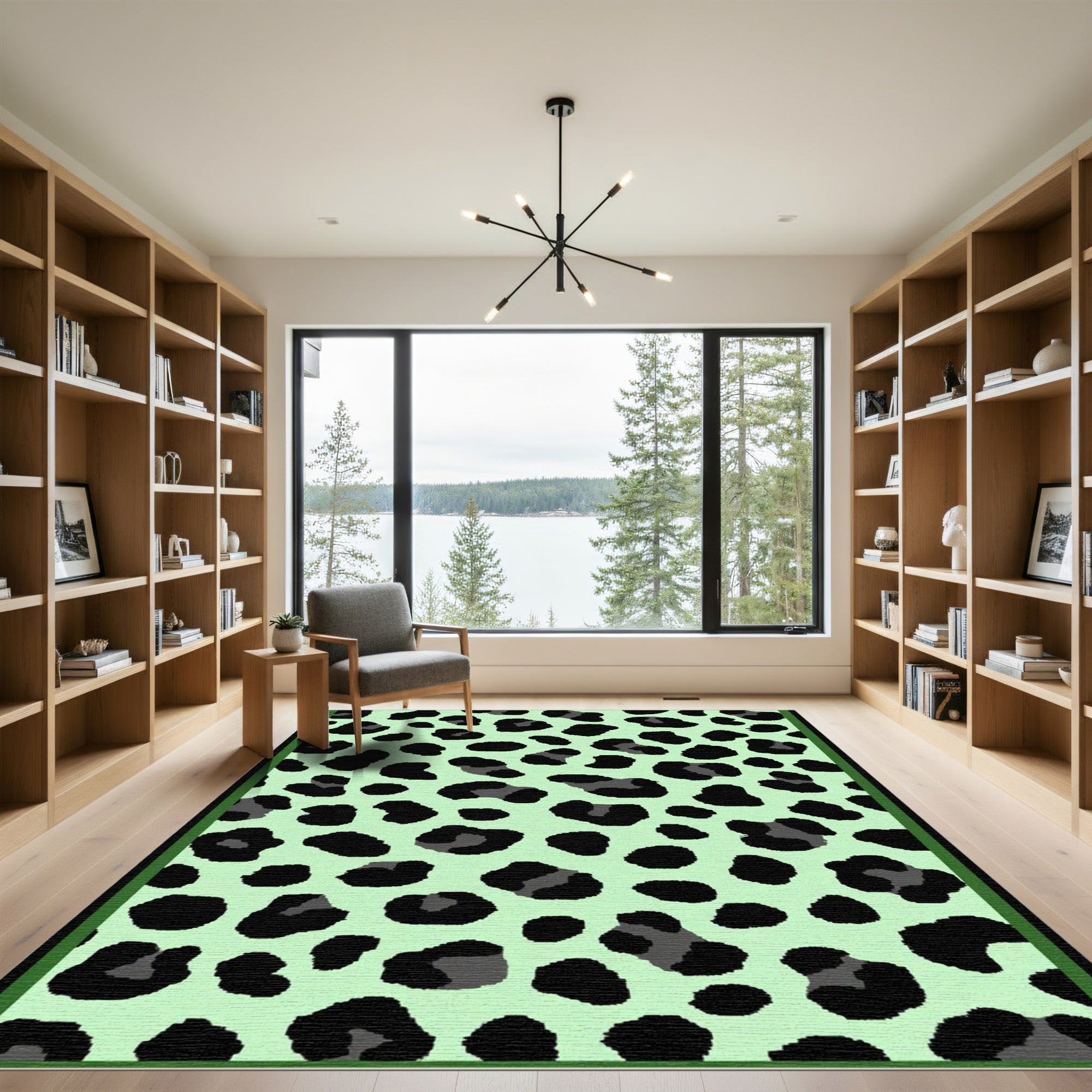 Mint Green Black Leopard Spot Rug